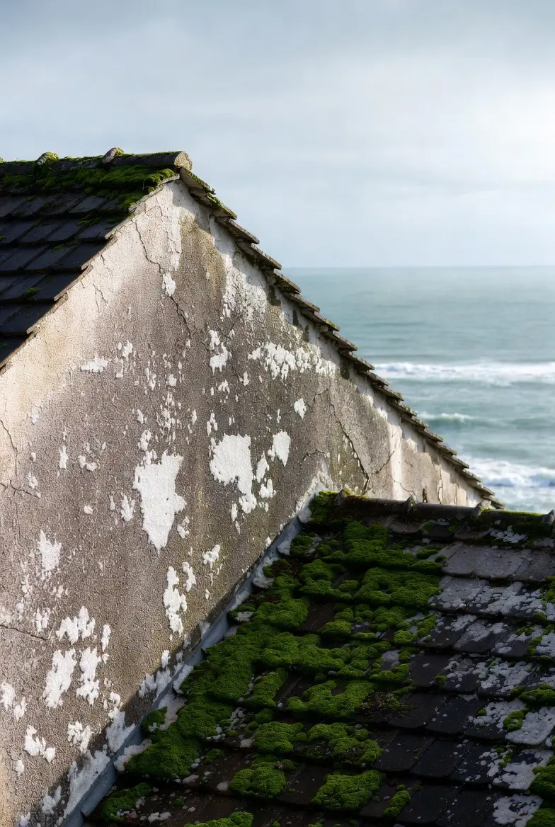 Toiture avec mousse à Rochefort - Nettoyage et démoussage professionnel Charente-Maritime